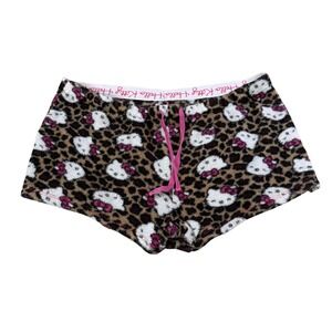 Hello Kitty Brown Leopard Print Fleece Sanrio Pajama Y2K Shorts Lounge Sleep XL